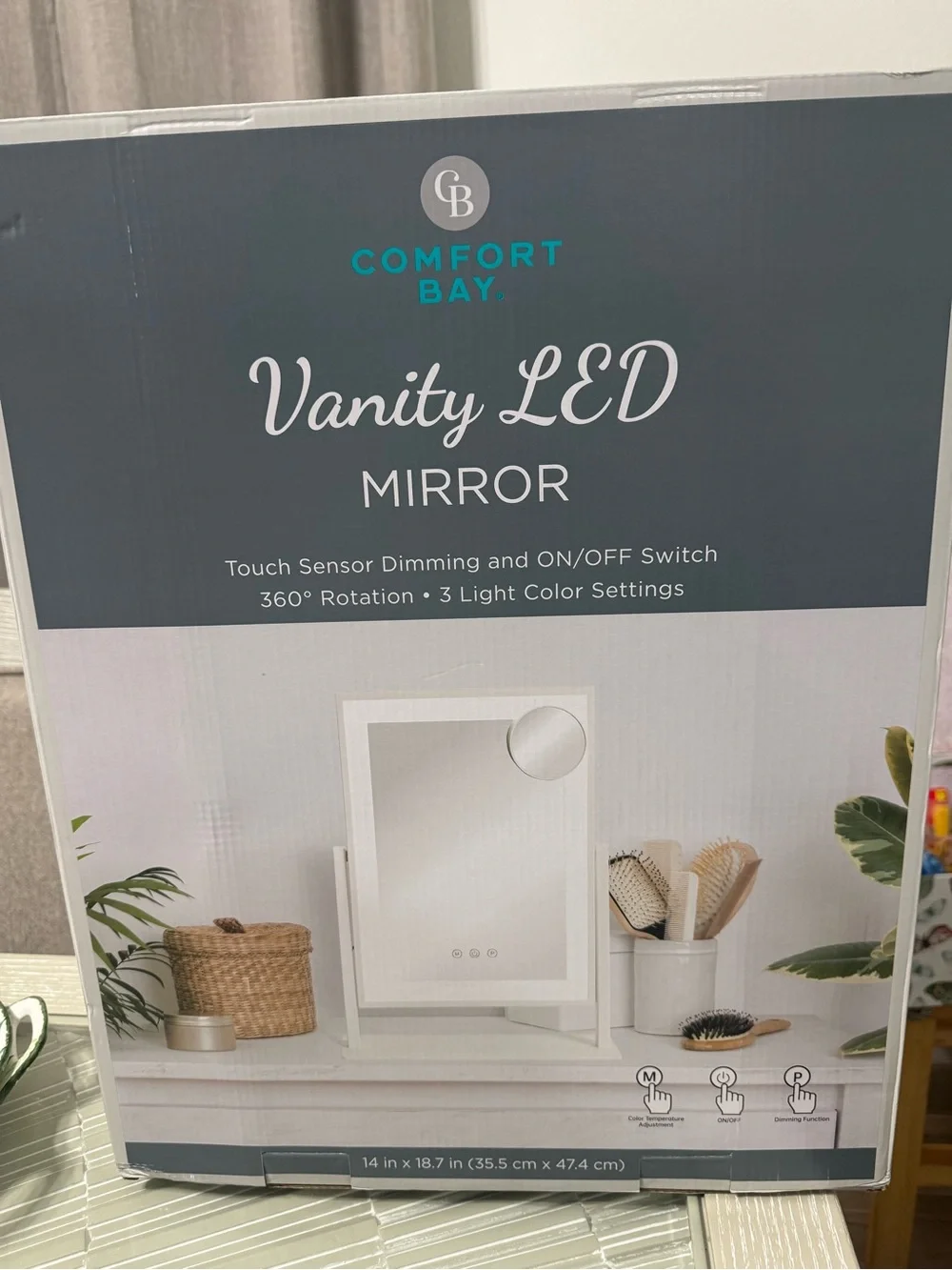 Large Comfort Bay White Vanity LED Mirror with touch Sensor Dimming